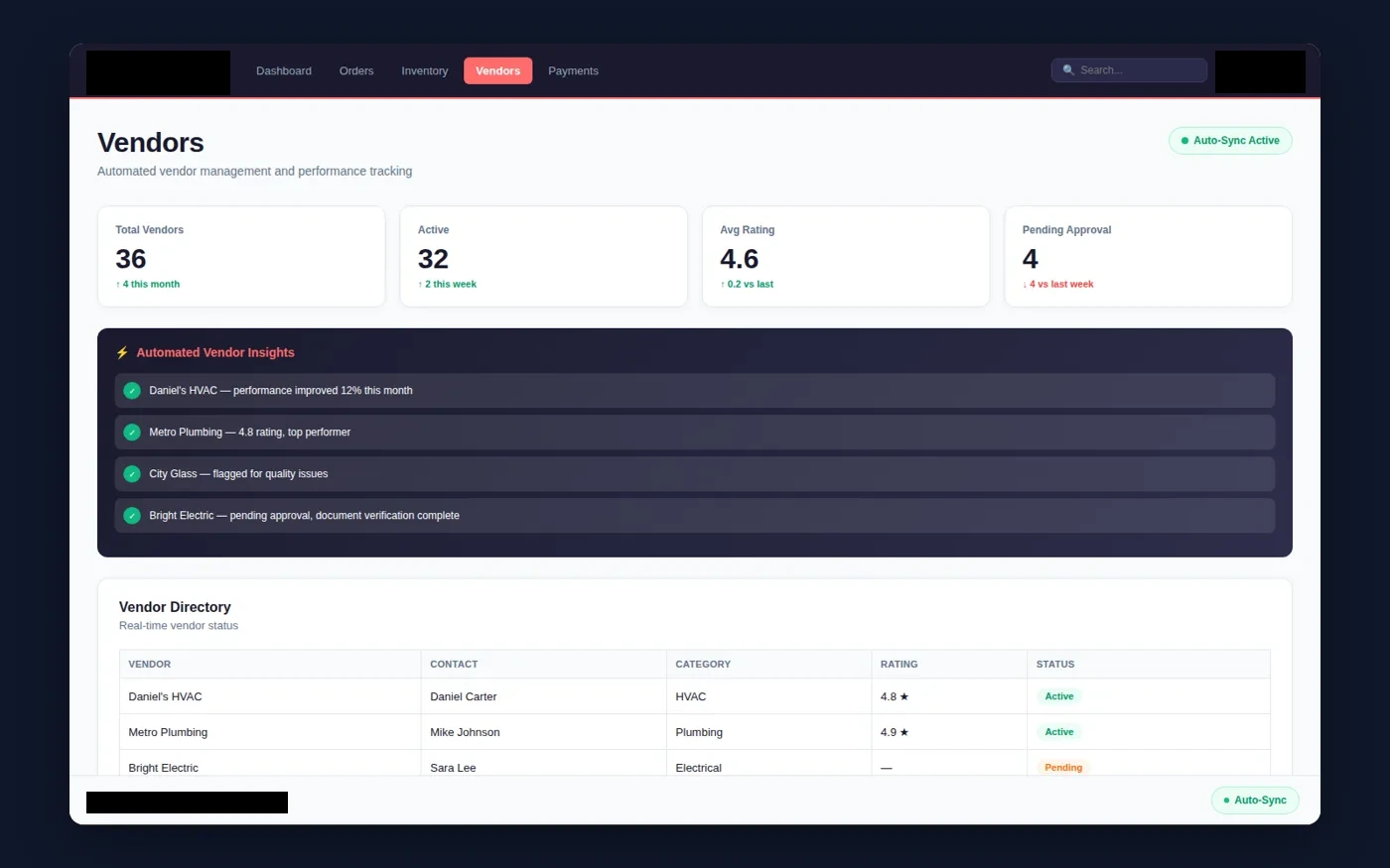 vendors interface with client-identifying details redacted